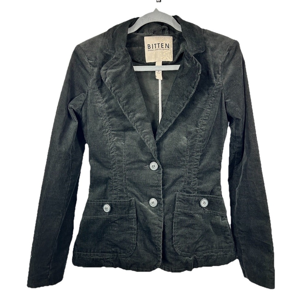 Vtg Bitten SJP Black Corduroy Blazer S 2000s Y2K Indie Goth Dark Academia Preppy